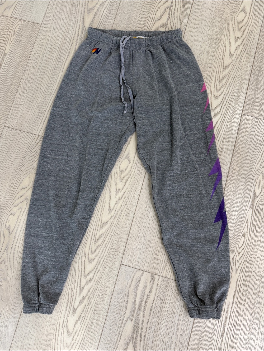 Aviator Nation Gray Sweatpants with Pink–Purple Lightning
